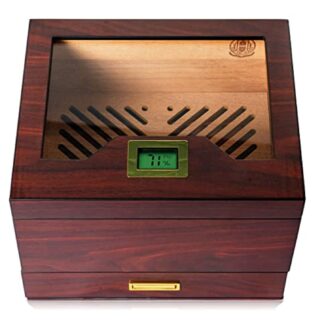Hugo's Cigar Humidor Box - Cigar Case 35 to 60 Cigars - Antique Box with Digital Hygrometer, Humidity Pack Holder, Magnetic Lock - Elegant Humidor Cigars with Gift Box