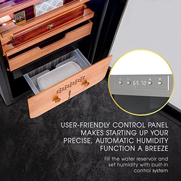 400 Cigar Humidor with 3 in 1 Precise Cooling, Heating & Humidity Control, Stainless Steel Trim Finish Cabinet, Spanish Cedar Wood Shelves and Drawer with Built in Digital Hygrometer - Image 4