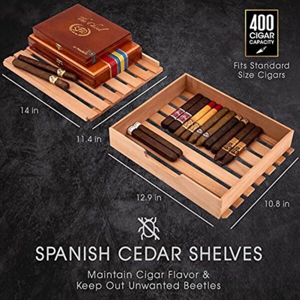 400 Cigar Humidor with 3 in 1 Precise Cooling, Heating & Humidity Control, Stainless Steel Trim Finish Cabinet, Spanish Cedar Wood Shelves and Drawer with Built in Digital Hygrometer - Image 5