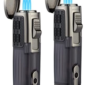 TOMOLO Torch Lighter Triple Jet Flame Refillable Butane Cigar Lighter with Cigar Punch,2 Pack,Charcoal
