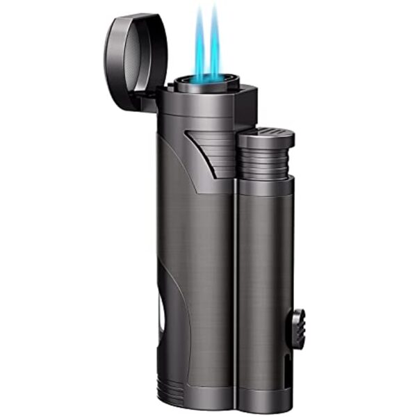 TOPKAY Torch Lighter, Cigar Lighter, Pipe Lighter, Adjustable Jet Flame Torch Lighter, Windproof Refillable Butane Gas Torch Lighter with Cigar Punch, Zinc Alloy Material (Sold Without Gas) - Image 2