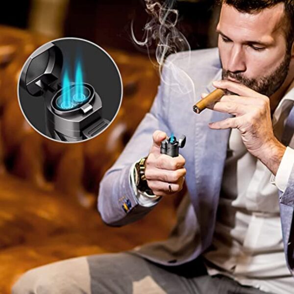 TOPKAY Torch Lighter, Cigar Lighter, Pipe Lighter, Adjustable Jet Flame Torch Lighter, Windproof Refillable Butane Gas Torch Lighter with Cigar Punch, Zinc Alloy Material (Sold Without Gas) - Image 4