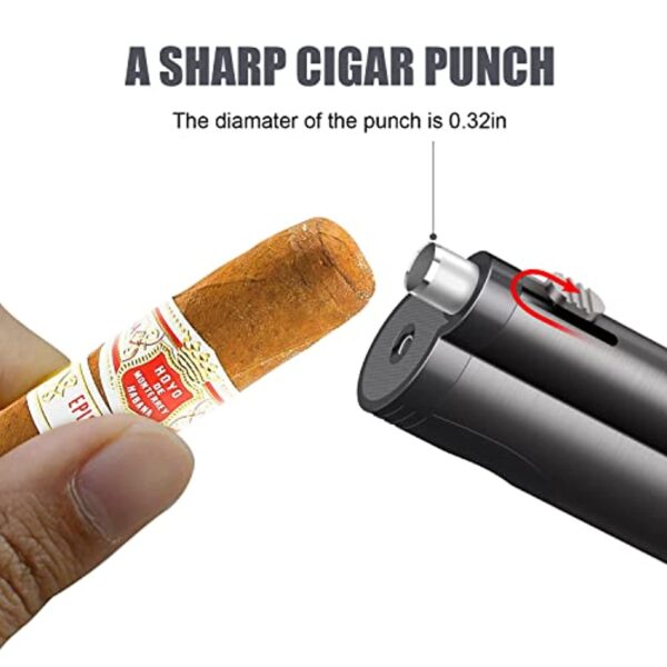 TOPKAY Torch Lighter, Cigar Lighter, Pipe Lighter, Adjustable Jet Flame Torch Lighter, Windproof Refillable Butane Gas Torch Lighter with Cigar Punch, Zinc Alloy Material (Sold Without Gas) - Image 6