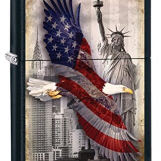 Zippo Custom Lighter: Bald Eagle and New York City - Black Matte 78717