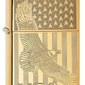 Zippo Lighter: USA Flying Eagle and Flag, Engraved - High Polish Brass 80744