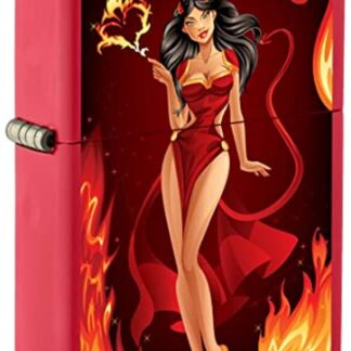 Zippo Lighter, Brunette Devil Pin-Up Girl - Red Matte 81097