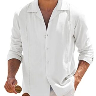 COOFANDY Men's Linen Shirts Casual Cuban Guayabera Shirt Short Sleeve Beach Shirts
