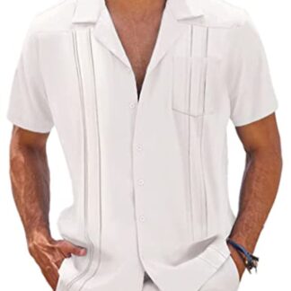 COOFANDY Men's Short Sleeve Cuban Guayabera Shirt Relaxed Fit Cotton Linen Shirt Casual Summer Beach Button Down Shirts