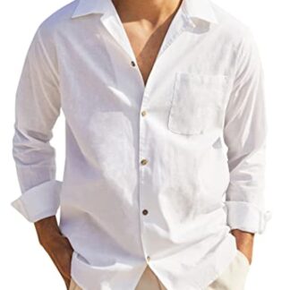 COOFANDY Men's Cotton Linen Shirts Long Sleeve Casual Buttton Down Shirts Beach Top