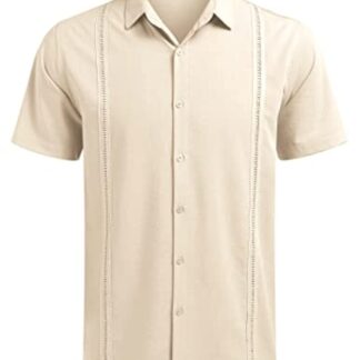 COOFANDY Mens Short Sleeve Cuban Guayabera Shirt Casual Summer Beach Button Down Shirts