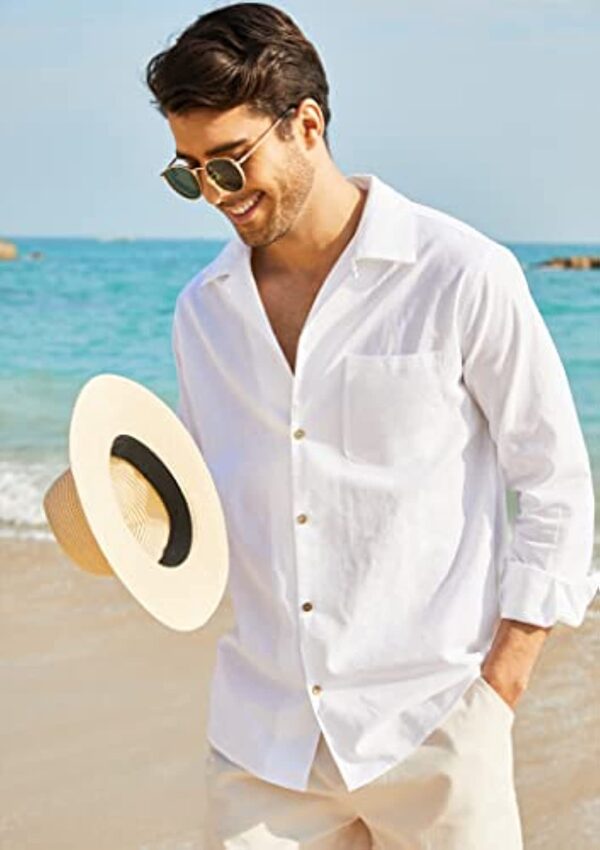 COOFANDY Men's Cotton Linen Shirts Long Sleeve Casual Buttton Down Shirts Beach Top - Image 3