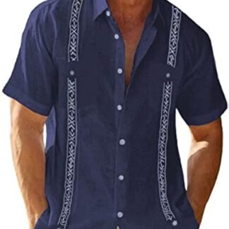 Cuban Guayabera Shirts for Men Mexican Style Short/Long Sleeve Linen Beach Button Down Shirts for Men