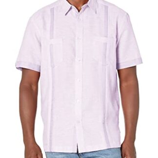 Cubavera Men's Linen-Blend Textured Two-Pocket Short Sleeve Button-Down Guayabera Shirt