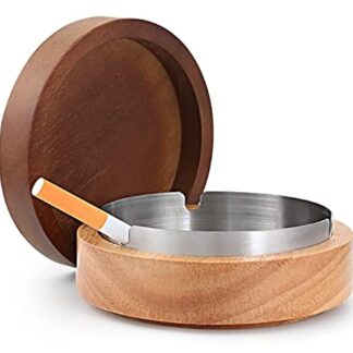Cute Ashtrays for Cigarettes Outdoor Patio Ash tray with Lid FriyGardcn Wooden Ashtray with a Stainless Steel Portable Decorative Ashtray Windproof Ashtray for Home,Office,Indoor,Parties