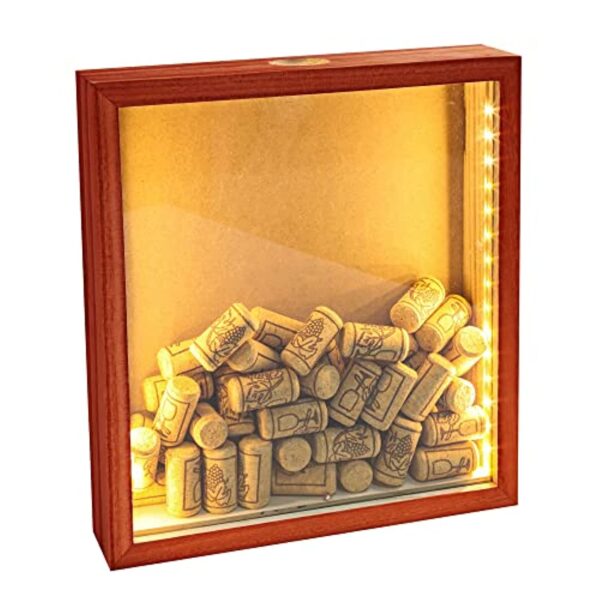 Slot-Wine Cork Holder-Ticket Display Case Frame Come with Light-Beer Caps cigar labels show case-Burgundy