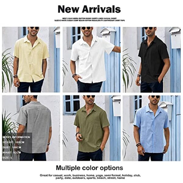 Men's Guayabera Shirts Linen Cuban Camp Short Sleeve Regular-Fit Button-Down Cotton Casual Shirt Beach Tops - Image 5