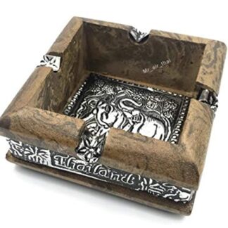 Home_Decor Vintage Wooden Ashtray Outdoor Cigar Ashtray Aluminum Black Square Antique Home Decor Wood AS006 Brown Medium