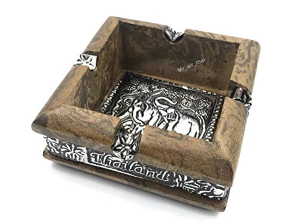 Home_Decor Vintage Wooden Ashtray Outdoor Cigar Ashtray Aluminum Black Square Antique Home Decor Wood AS006 Brown Medium