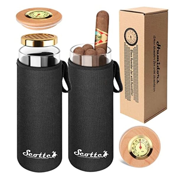 Scotte Cigar Case Humidor Gift Box Cigars jar humidifiers-Cigar Hygrometer humidifier-Travel Cigar Tube for 4 to 5 Cigars (Black)