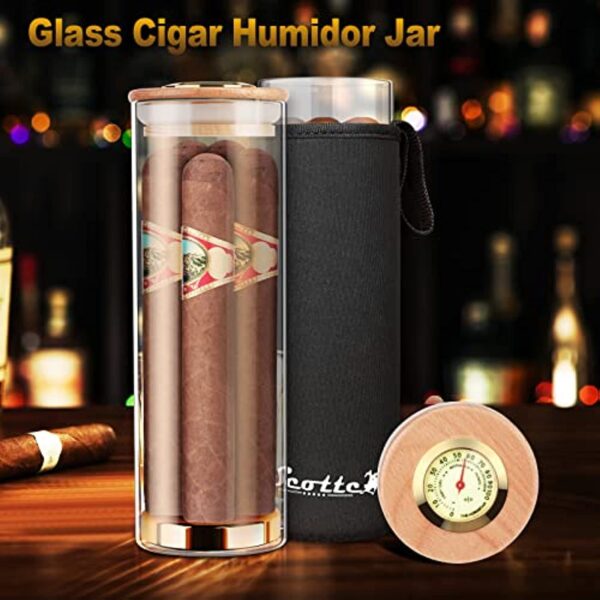 Scotte Cigar Case Humidor Gift Box Cigars jar humidifiers-Cigar Hygrometer humidifier-Travel Cigar Tube for 4 to 5 Cigars (Black) - Image 3