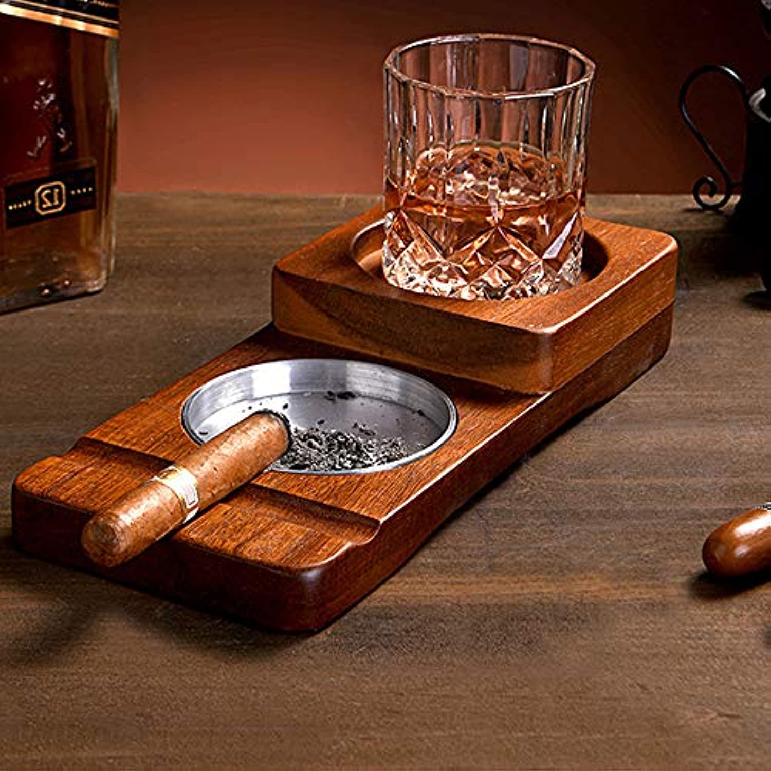 Rustic Wooden Cigar Ashtray Coaster Cigar Whiskey Glass And Tray Holderslot To Hold Cigar 6312