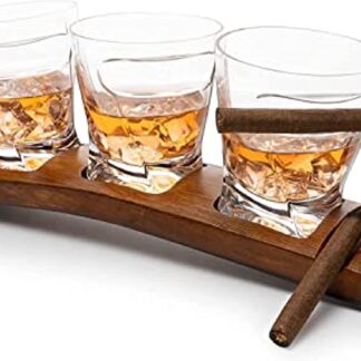 The Wine Savant Glass & Coaster & with 3 Whiskey Glasses Slot to Hold, Whiskey Glass Gift Set, Rest, Accessory Set Gift for Dad, Men Home Office Decor Gifts, Fathers Day