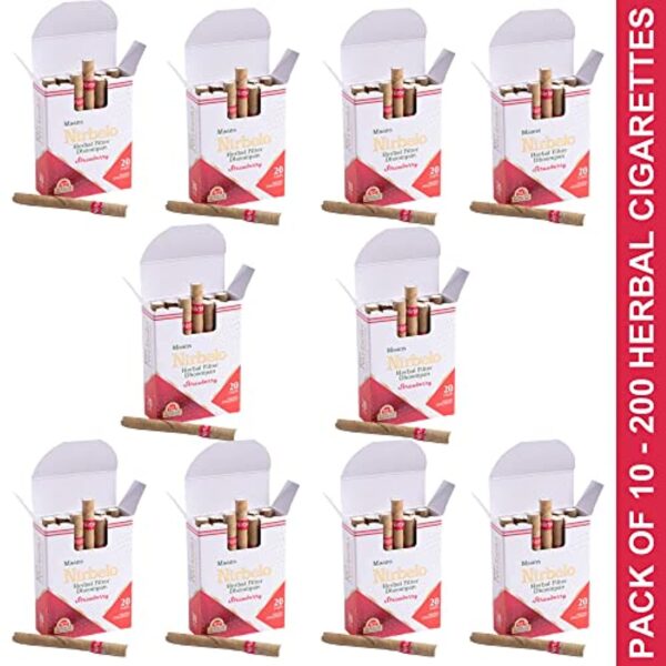 Nirbelo Herbal Cigarette 100% Tobacco Free & Nicotine Free for Quit Smoking & Nature's Alternative 200 Cigarettes - Pack of 10 - Strawberry Flavor.