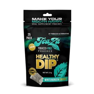 Teaza Herbal Energy Pouches Tobacco Alternative Nicotine Free Dip, Smokeless Alternative Snuff Healthy Dip Pouches, Wintergreen Energy (1 Pack) Tobacco Free Chewing with Premium Cool, Crisp Flavor