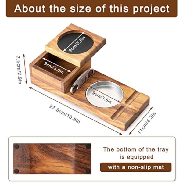 Ceniceros de puros, juego de bandeja de vidrio de whisky de teca y soporte para cigarros con cajón, accesorios para puros con cortador de puros y ranura para puros, juegos de regalo para hombres - Image 4