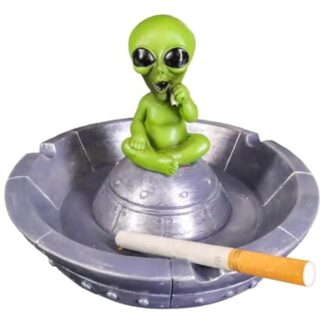 Ebros Gift Stoned Flying Saucer Spaceship UFO Invader Green ET Roswell Alien 'High O Martian' Smoking Cigarette Ashtray Figurine Extra Terrestrial Sci Fi Aliens Bizarre Macabre Halloween Ashtrays