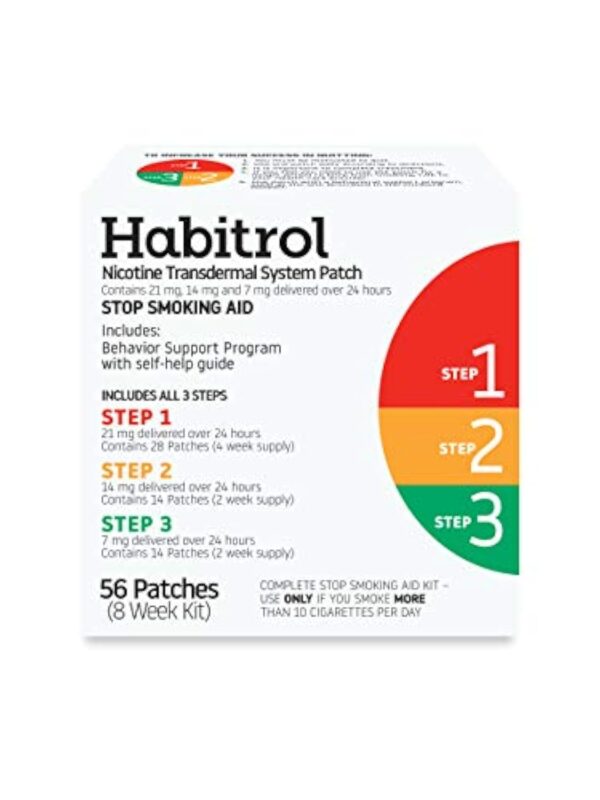 Habitrol Nicotine Transdermal System Patch | Stop Smoking Aid | Steps 1, 2, and 3 (21, 14, and 7 mg) | 56 Patches (8 Week Kit)
