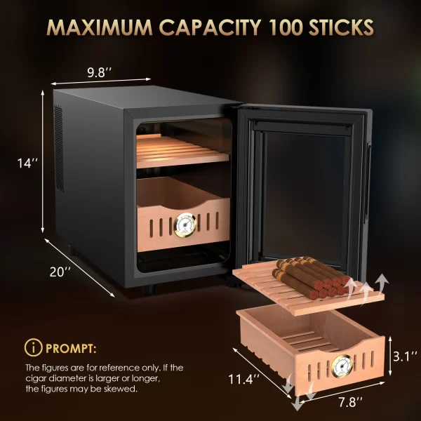 16L Electric Humidor Electric Temperature Cooler Cabinet with Spanish Cedar Wood Shelves & Hygrometer, MAX 100 Counts Capacity - Image 2