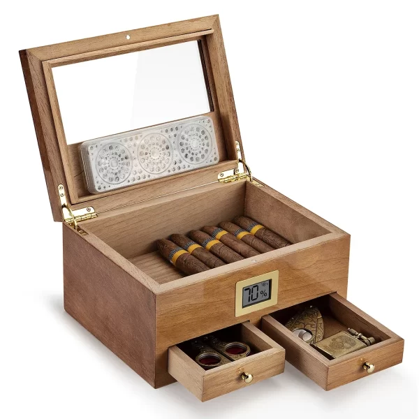 Humidor Humidifier Travel Smoking W/hygrometer For Drawers 2 Portable Wood Storage Box Cabinet Cedar Cohiba Cigar