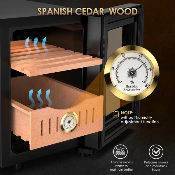 16L Electric Humidor Electric Temperature Cooler Cabinet with Spanish Cedar Wood Shelves & Hygrometer, MAX 100 Counts Capacity - Image 5