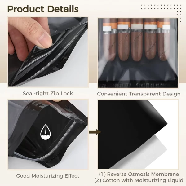 10/3 PCS Cigar Humidor Bags Hydration Bag Cigar Humidity Control Pouch, Portable Seal-tight Zip Lock for Business Trips - Image 4