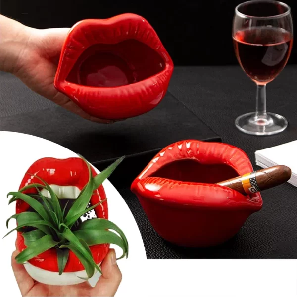 3D Cartoon Cigar Ashtray Ceramic Lips Ash tray Creative Flower Pot Funny Mouth Home Storage Holder Desktop Decoration Xmas Gift