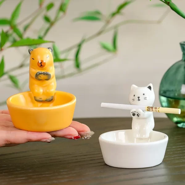 Ceramic Cartoon Cat Ashtray Creative Animal Cat Ashtray Office Desktop Decoration Ceramic Home Decoration Accessories Ashtray - Image 4