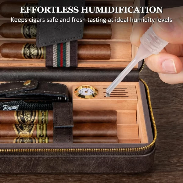 Travel Humidor Cigar Case&Cigar Lighter,Leather Cigar Case with Cedar Wood Tray,Hygrometer,Humidifier,Cigar Accessories for Men - Image 5