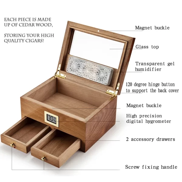 Humidor Humidifier Travel Smoking W/hygrometer For Drawers 2 Portable Wood Storage Box Cabinet Cedar Cohiba Cigar - Image 4