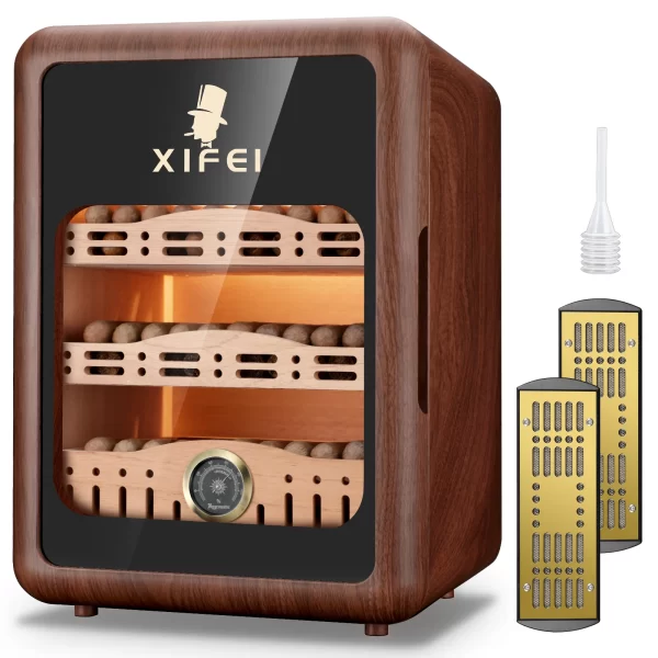 XIFEI Cigar Humidor,Cigar Humidor Cabinet up to 150 Cigars,LED Lighting Desktop Humidor with Spanish Cedar Wood Shelves, Hygrome