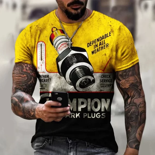 3d Tshirts For Men Vintage Motorcycle Oil T-shirt Street Fashion Castrol Printed Short-sleeved Loose Oversized T-shirt Tops Tees