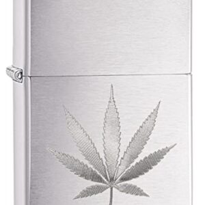 Zippo Brushed Chrome Marijuana Leaf Pocket Lighter (29587), One Size,High Polish Chrome