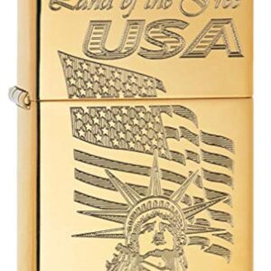Zippo Lighter: USA Land of The Free, Engraved - High Polish Brass 80681