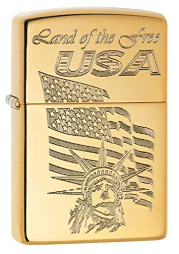 Zippo Lighter: USA Land of The Free, Engraved - High Polish Brass 80681